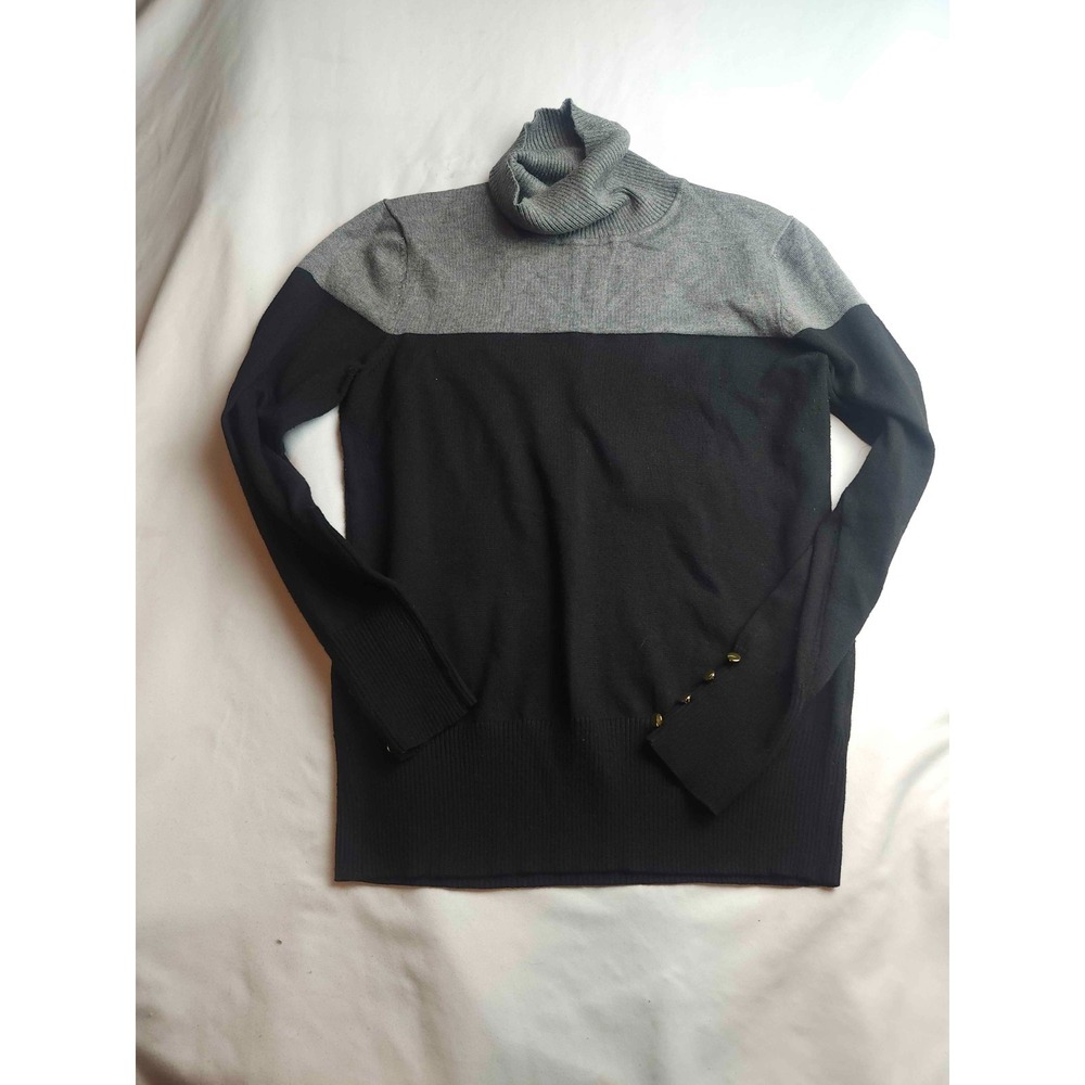 Cupio Sweater Womens Medium Gray Black Colorblock Turtleneck Knit Pullover